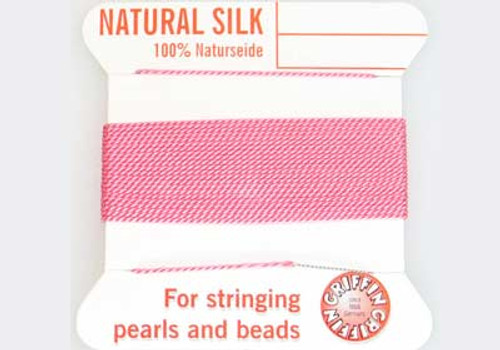 6 FT Size 3 Dark Pink Beading Silk Thread w/ Fixed Needle