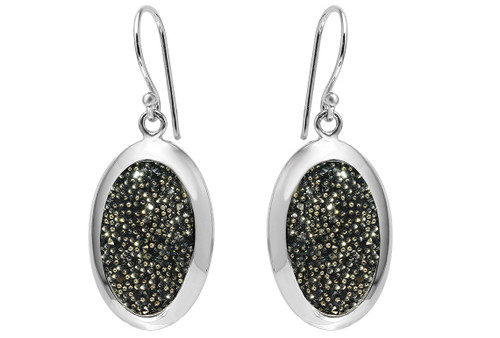 Sterling Silver Swarovski Crystal Black Oval Earrings