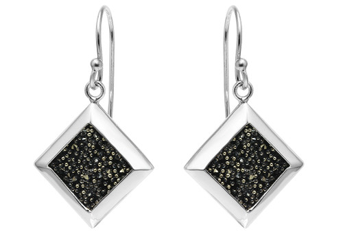 Swarovski Crystal Black Metallic Gold Diamond Shaped Sterling Silver Earrings