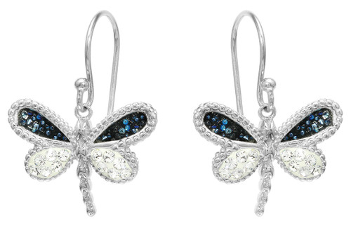 Sterling Silver Swarovski Midnight Blue Crystal Dragonfly Earrings