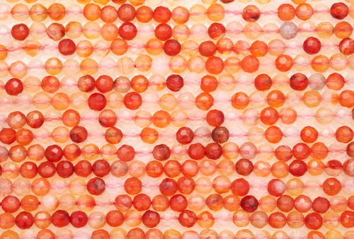 15 IN Strand of 4 mm Natural Carnelian Round Faceted Gemstone Beads