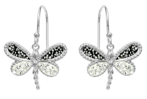 Swarovski Crystal Black Dragonfly Sterling Silver Earrings