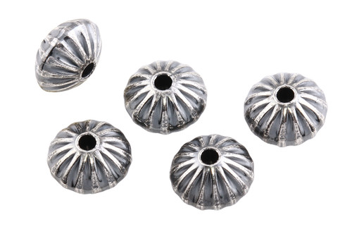 5.7 x 3.5 mm Oxidized Sterling Silver Corrugated Saucer Beads