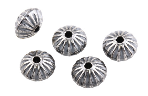 Oxidized Sterling Silver Corrugated Saucer Beads - 5.7 x 3.5 mm