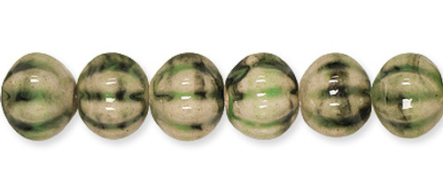 Ceramic Beads Pumpkin White/Green 12mm