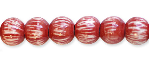 Ceramic Round Beads Red w/Lines 12mm