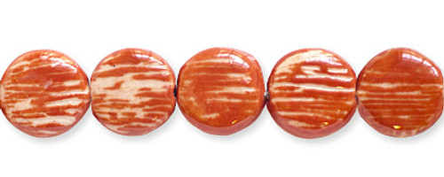 Ceramic Beads Flat Coin Brick Red 15mm