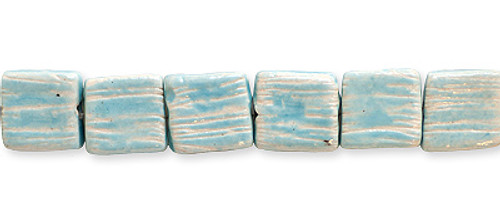 Ceramic Square Beads Blue w/Lines 15mm