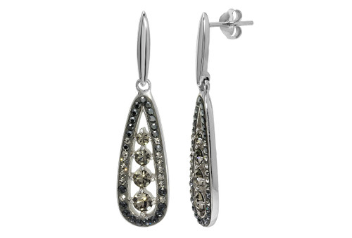 1 Pair Sterling Silver 29 mm Smokey Tear Drop CZ W/ Swarovski Crystal Earrings