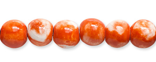 14mm Ceramic Beads Round White/Orange