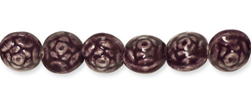 Ceramic Beads Coin Shape Purple 15mm