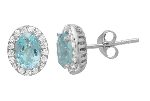 Swarovski Aquamarine Blue Crystal Oval Sterling Silver Earrings