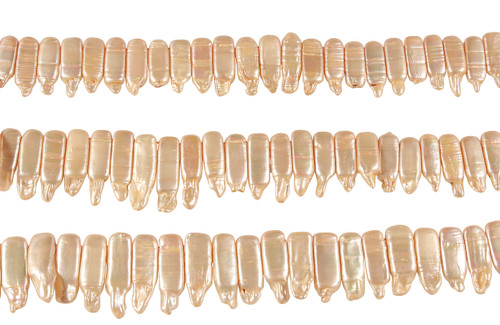 15 1/2 IN Strand 7x20 mm Rectangle Shaped Biwa Top Drilled Light Gold Color Freshwater Pearls