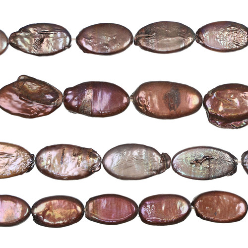 Flat Oval Biwa Shaped Freshwater Pearls 12-15mm 15 1/2 IN Strand- Brown/Copper Color