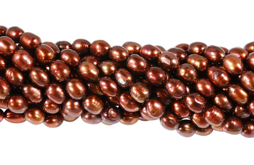 15 1/2 IN Strand 5-5.5x7-8 mm Rice Shaped Brown & Copper Color Freshwater Pearls