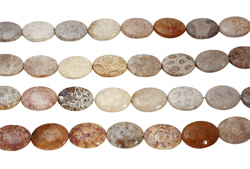 15 ½ IN Strand 18x25 mm Fossil Coral Oval Gemstone Beads