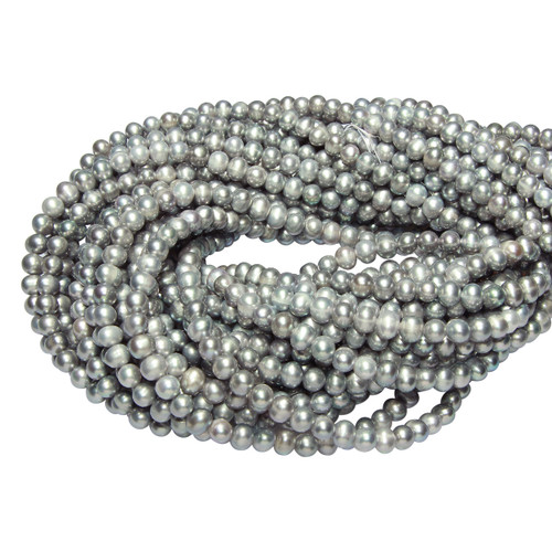 15 IN Strand 7-7.5 mm Silver Color Potato Shaped Freshwater Pearls