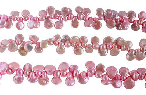 15 1/2 IN Strand 10-12 mm Irregular Coin Shaped Pink Color Freshwater Pearls