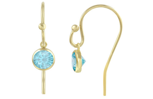 1 Pair 4 mm Gold Filled Aqua Blue CZ Bezel Drop Earrings With Ball End Earwires