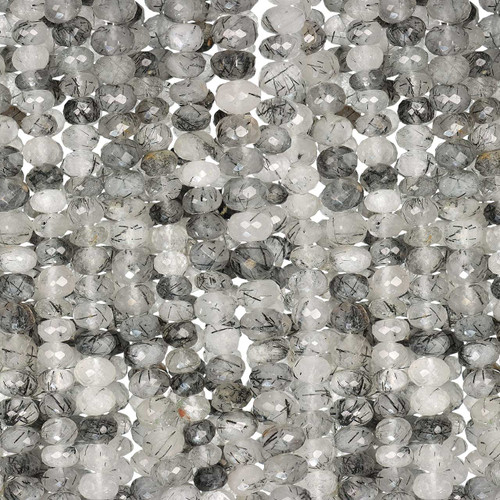Rondelle Faceted Gemstone Beads 5-6mm 7 1/2 IN Strand-Tourmalated Quartz Rondelle Faceted Gemstone Beads 5-6mm 7 1/2 IN Strand-Tourmalated Quartz