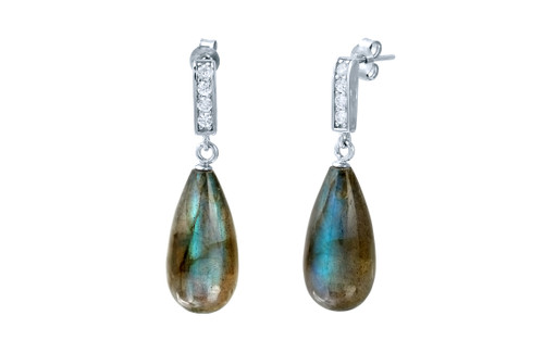 Natural Labradorite Teardrop Earrings Sterling Silver