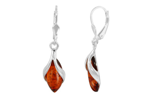 Natural Amber Drop Sterling Silver Wrapped Earrings
