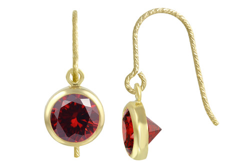 6 mm Deep Red CZ Drop Earrings W/ French Faceted Earwire