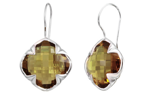 Sterling Silver Smoky Lemon Quartz Diamond Shaped Faceted Earrings