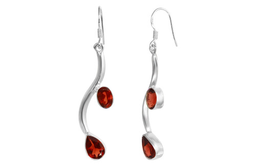 Sterling Silver Natural Garnet Dangle Earrings