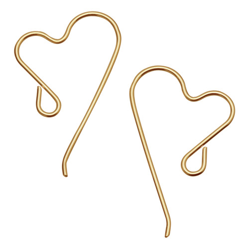 1 Pair Bag of 12x22 mm Gold Filled Heart Ear Wires