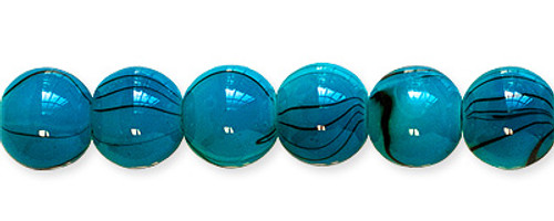 Spray Painted Glass Beads - Teal W/Black Lines