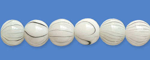 Spray Painted Glass Beads - White W/Black Lines