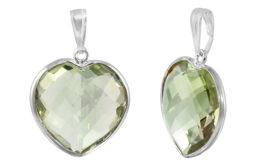 1 Pc Bag of 17x19 mm Heart Shaped Green Amethyst Pendant