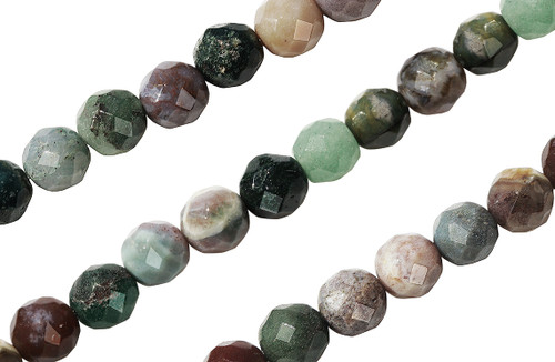 Round Faceted Gemstone Beads  6MM  15 IN Strand-Indian Agate