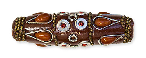 Lacquer Beads Brown Red Bronze 17X60 mm