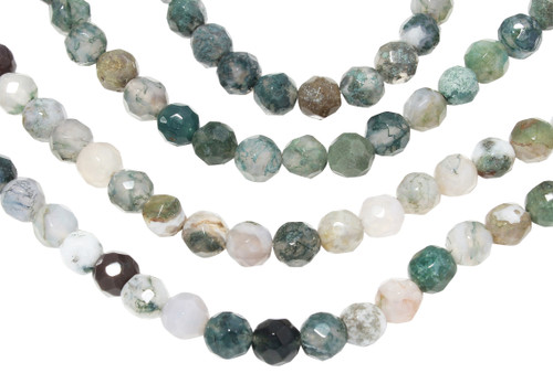 15 IN Strand of 6 MM Moss Agate Round Faceted Beads