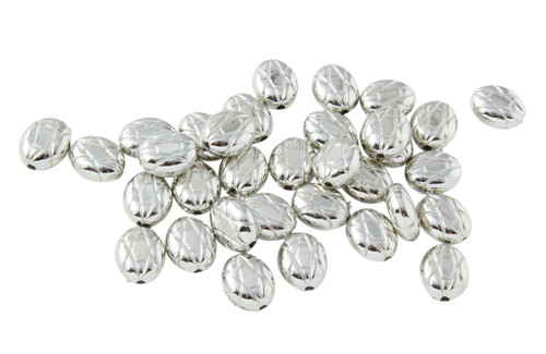 25 GM 9X8 mm Silver Plastic Oval Beads