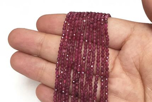 15 IN 2 mm Ruby Natural Round Faceted Beads