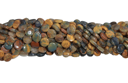 15 IN Strand 12 mm Golden Pietersite Natural Coin Shaped Smooth Gemstone Beads