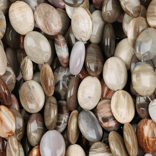 Natural Smooth Oval Petrified Wood Beads
