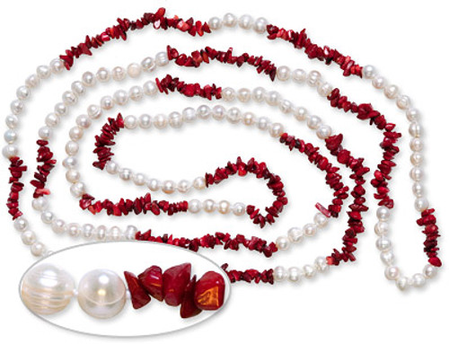 Freshwater Pearl Necklace - W/Bamboo Coral Chips