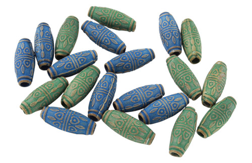 25 Pcs 8x22 mm Blue & Green Decorated Plastic Beads 25 Pcs 8x22 mm Blue & Green Decorated Plastic Beads