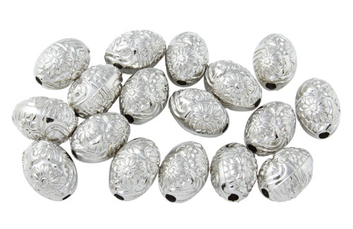 25 Pcs 14.2x10.5 mm Silver Plastic Flower Egg Shaped Beads