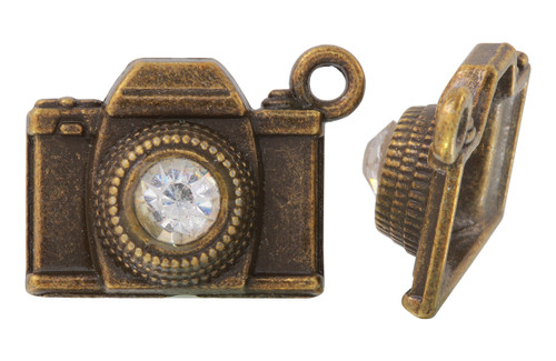 10 Pieces 15x18 mm Zinc Alloy Antique Brass Color Camera Charm w/ CZ