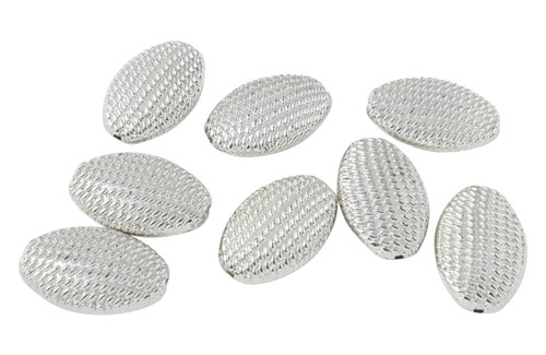 5 Pcs 31.5X20 mm Silver Plastic Textured Oval Beads