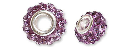 Pave Crystal Beads Large Hole Purple