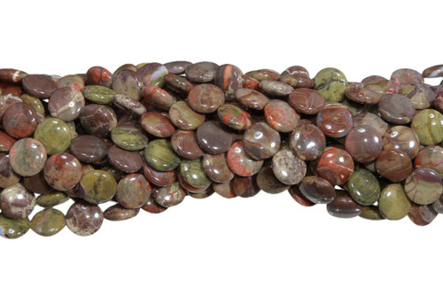 Natural Coin Shaped Smooth Gemstone Beads 15 mm 15 IN Strand-Rainforest Agate