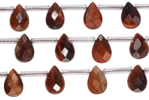 16 IN Strand 6x9 mm Red Tiger Eye Flat Teardrop Faceted Gemstone Beads