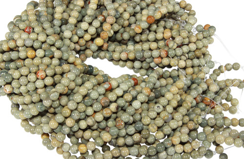 15 IN Strand 6 mm Green Silver Leaf Jasper Round Smooth Gemstone Beads