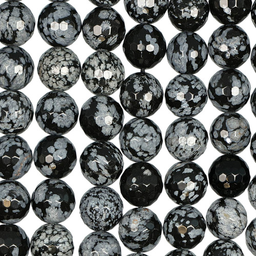 Round Faceted Snowflake Obsidian Beads